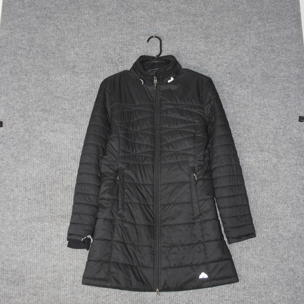 Eastern Mountain Sports Puffer Parka Jacket Womens M Black Quilted Mid Length